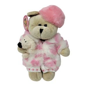 Starbucks Bearista Bear Girl Plush w/ Dog Fur Coat Pink Hearts 2006 w/ Tag